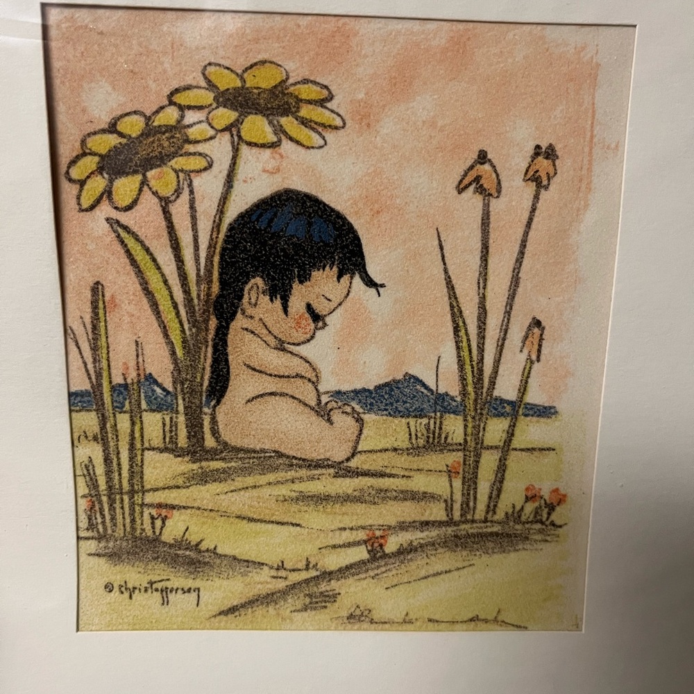 Vintage Gerda Christoffersen Native American Children - Floral - Mushroom Prints - Picture 3 of 8